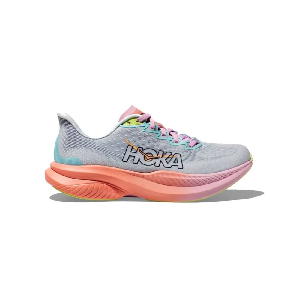 Hoka Mach 5 Road Running Shoe in Light Gray, Coral & Pink